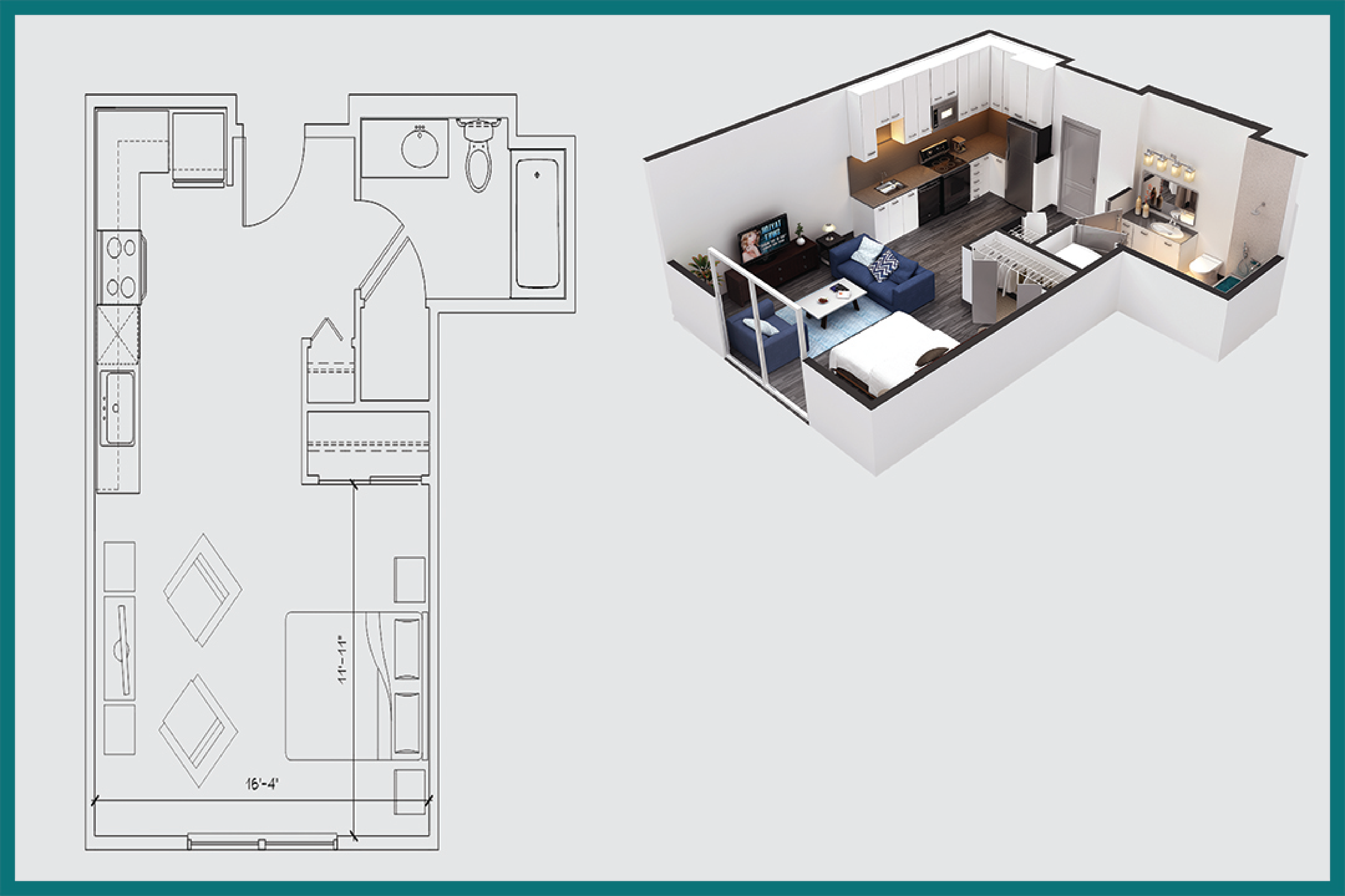 Floor plan for studio, 1 bath, 546 sqft